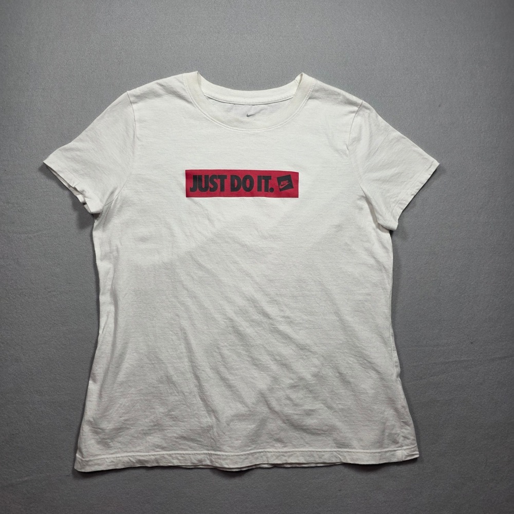 Just Do It Nike Tee - White/Red - Women's Size Large